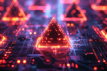 Poster - Seamless background featuring isometric triangles and stylized network connection icons,