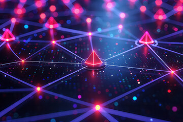 Poster - Seamless background featuring isometric triangles and stylized network connection icons,