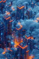 Leinwandbilder - Isometric repeating pattern of pyramids with embedded cloud computing icons,