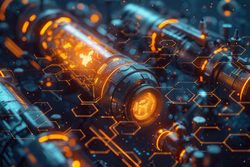 Aufkleber - Isometric background featuring repeating hexagons and embedded satellite icons,