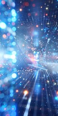 Poster - Futuristic Vision of Artificial Intelligence: Bright Neon Neural Networks in an Abstract Digital World