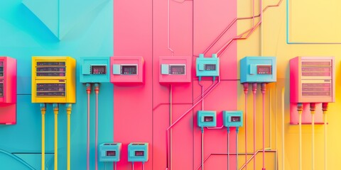 Poster - Colorful Data Center Servers and Cooling Systems: A Vibrant, Organized Representation of Modern Data Storage