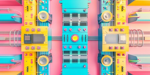 Poster - Intricate Data Center Network Design - Servers, Cables, and Cooling Systems in a Vibrant Seamless Pattern