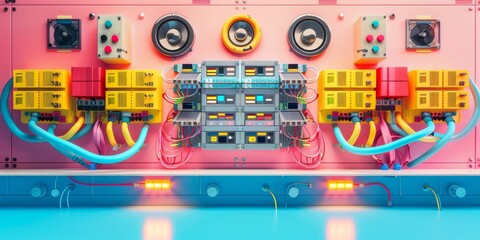 Poster - Integrated Data Center Infrastructure Design Featuring Servers, Cables, and Cooling Systems in Seamless Pattern