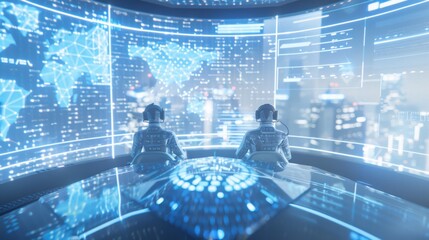 Poster - Diverse Cybersecurity Team Monitoring Network Security from Command Center, Protecting Industrial Data Against Cyber Threats