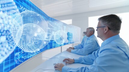 Poster - Dedicated Cybersecurity Team Working in High-Tech Control Room, Monitoring Networks and Protecting Industrial Data