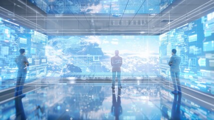 Poster - Diverse Cybersecurity Team Monitoring Global Networks in a High-Tech Control Room, Focused on Protecting Industrial Data