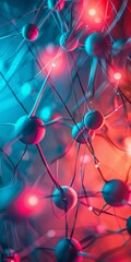 Poster - Vibrant Neon Lights Depicting Abstract Computer Network Connectivity and Data Flow in Detailed Artwork
