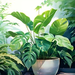 Poster - Philodendron xanadu indoor plant in a pot, AI-generated.