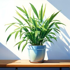 Wall Mural - Lucky Bamboo plant in pot on white background, light watercolor style, AI-generated.