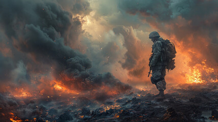 Wall Mural - A soldier collapses after the explosion,generative ai