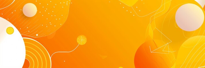 Wall Mural - Bright orange background with yellow and white circles Abstract shapes and lines form circular patterns on the surface of an orange banner Generative AI