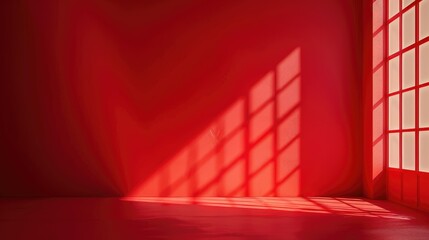 Wall Mural - Red studio background with window shadow for showcasing products