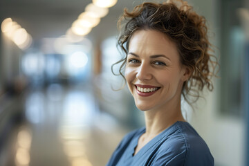 Wall Mural - Happy smiling friendly woman doctor, banner backgound.