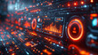 © Krisana - digital dashboard with neon lights on dark background,generative ai