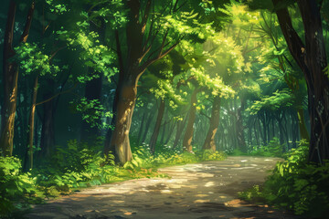 Wall Mural - A forest with a path through it