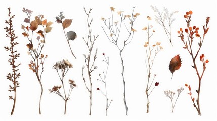 Canvas Print - Collection of leafy and flowery twigs