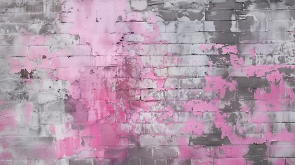 Wall Mural - Texture of Pink Paint Peeling Off Brick Wall.