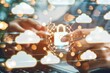 © Leo Rohmann - Innovative cloud security with data encryption and integrated device protection, illustrated with blue and white hues and a modern tech design