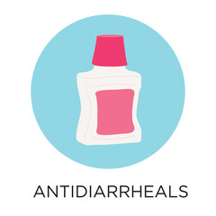 Antidiarrheal vector icon with a bottle of Miralax, flat style illustration