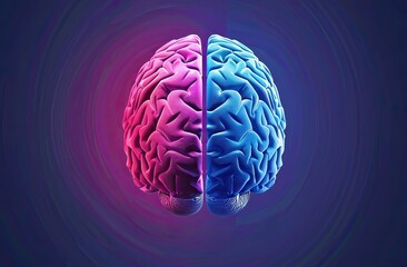 Wall Mural - An illustration of the human brain depicting the concept of the two parts of the human brain, symbolizing the left brain and right brain functions with space for copy or text.