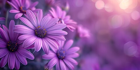 Wall Mural - Purple daisy flowers on bokeh background. Spring concept