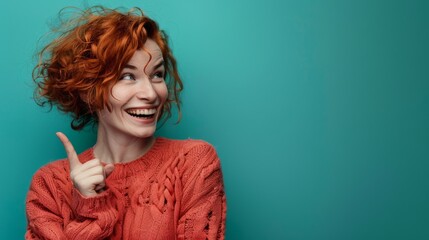 Wall Mural - Cheerful Woman in Orange Sweater