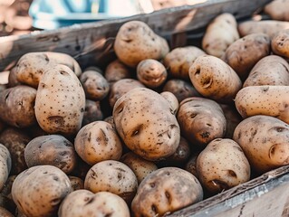 Freshly Harvested: A Stack of Organic Potatoes Displayed in a Tray