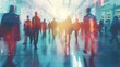 © Business Pics - Blurred business people walking in the office corridor. blurred business people at a trade fair, generative ai