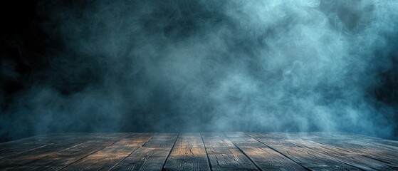 Fog In Darkness - Smoke And Mist On Wooden Table - Abstract And Defocused Halloween Backdrop.