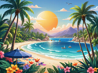 Wall Mural - beach with palm trees