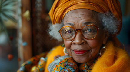 Wall Mural - Close-up Portrait of an Elderly Woman Wearing a Headscarf