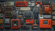 © Chanya2498 - Craft a nostalgic collage showcasing iconic gadgets telephone, PC, smartphone, internet, TV celebrating tech history.generative ai
