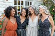 © Trinette Reed - Group of diverse women girlfriends smiling in front of home