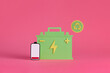 © Marc Tran/Stocksy - Paper cut Car battery icon isolated on pink background