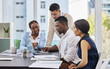 © peopleimages.com - Advice, planning and business people with laptop, ideas and collaboration in coworking meeting. Office, men and women in workshop for teamwork, online research and project management with strategy