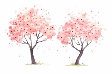 Wall Mural - illustration watercolor spring pink cherry blossom tree collection set, grungy texture aquarelle on white background