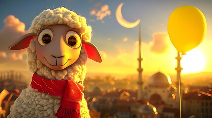 sheep, greeting, islam, three-dimensional, eid, celebration, decoration, background, islamic, muslim, ramadan, sacrifice, illustration, animal, holiday, arabic, happy, design, children, festival, lant