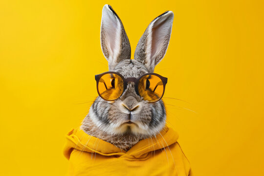 A rabbit wearing sunglasses and a plaid shirt