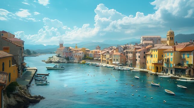 A scenic coastal town with charming architecture and a harbor. 8k, realistic, full ultra HD, high resolution and cinematic photography