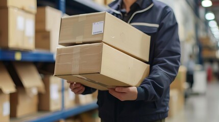express delivery person carrying urgent shipment boxes fast and reliable service
