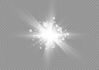 Wall Mural - Dazzling flash. Bright Star. Magic dust. Brilliant vector. Bright sun. Glare. shining beam. Rash.