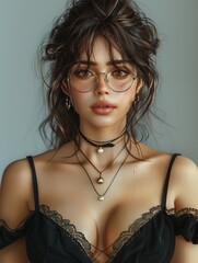 Wall Mural - Woman Wearing Glasses and Black Bra