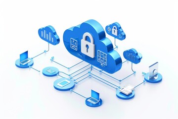 Sticker - Digital Cloud Protection Interface with Network Lock Icon