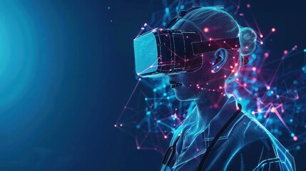 Doctor with virtual reality headset to search new medical technology. Generated AI image