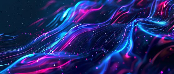 Wall Mural - Abstract background with flowing blue and pink neon lights.