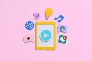 Smartphone device concept with applications icons in flat paper cut