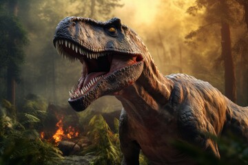 Wall Mural - Close-up view of a prehistoric dinosaur. Photorealistic.