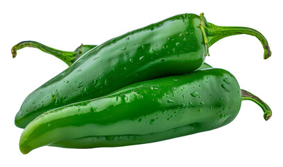 Wall Mural - Fresh green peppers with water droplets, cut out - stock png.