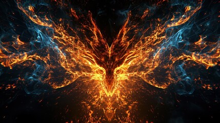 Wall Mural - Close-up view of the head of a dragon made from fire and lights.